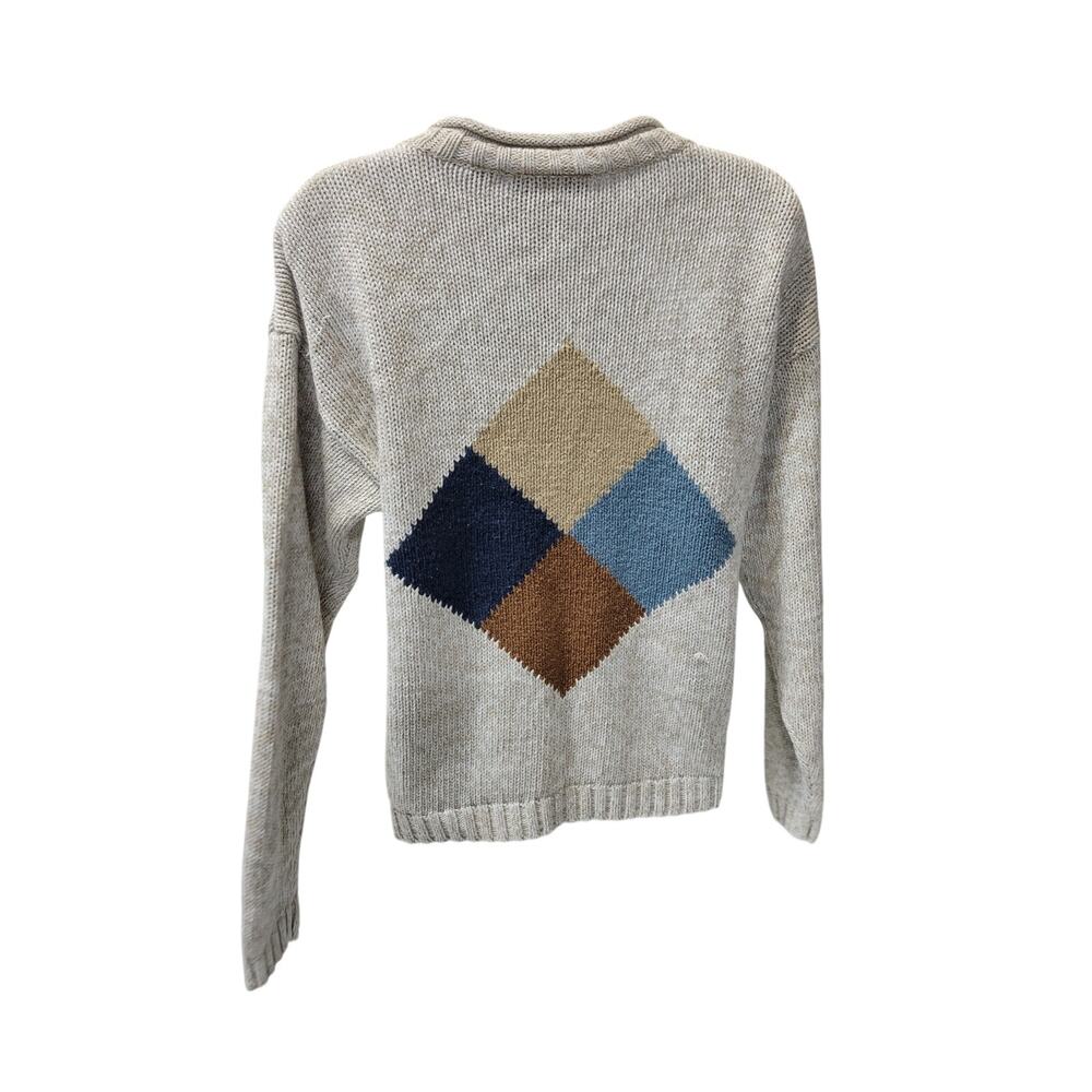 VTG Pasta Womens M Cotton Blend Knit Crew Neck Sweater white Color Square Blue - Picture 3 of 3